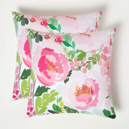 Homescapes Luxury Outdoor Cushions 2 Set, Waterproof Filled Cushions, Soft-Touch, Pink Peony, For Garden And Indoors, 45 X 45 Cm - thumbnail 1