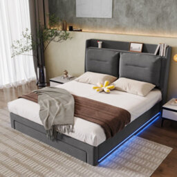 Matteo Deluxe Double Velvet Ottoman Bed Frame - Dark Grey - Hydraulic Storage & Led Lights - thumbnail 5