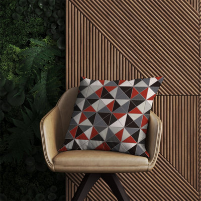 Warren Reed Designer Grey Red Triangle Geometric Outdoor Cushion 60Cm X 60Cm
