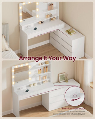 LEDREM Kailyn Collection - Dressing Table With Led Lighted Mirror And Power Outlets, Modern Vanity Table With 9 Bulbs, 8 Drawers - image 1