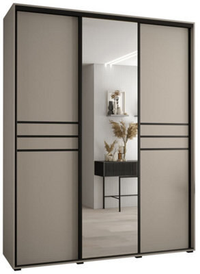 Arte Luxurious Cashmere & Black Sliding Door Wardrobe H2350mm W1900mm D600mm - Spacious Design With Mirrored Panel - image 1