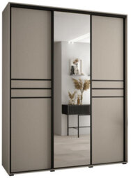 Arte Luxurious Cashmere & Black Sliding Door Wardrobe H2350mm W1900mm D600mm - Spacious Design With Mirrored Panel - thumbnail 1