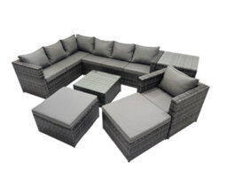 Fimous Rattan Garden Furniture Patio Furniture Sets With Chair Square Coffee Table 2 Big Footstools Side Table Dark Grey Mixed - thumbnail 1