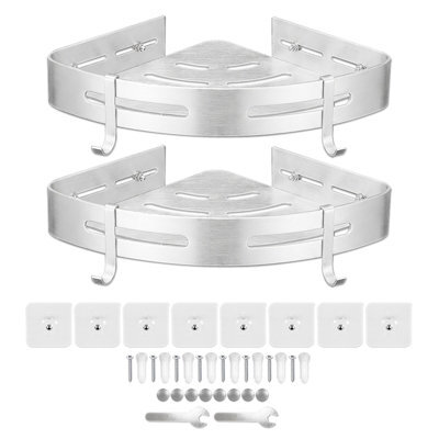 Spares2Go Luxury Shower Corner Shelf Storage Rack Bathroom Kitchen Bedroom Caddy Organiser (Brushed Silver, Pack Of 2) - image 1