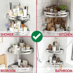 Spares2Go Luxury Shower Corner Shelf Storage Rack Bathroom Kitchen Bedroom Caddy Organiser (Brushed Silver, Pack Of 2) - thumbnail 6