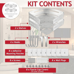 Spares2Go Luxury Shower Corner Shelf Storage Rack Bathroom Kitchen Bedroom Caddy Organiser (Brushed Silver, Pack Of 2) - thumbnail 2