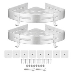 Spares2Go Luxury Shower Corner Shelf Storage Rack Bathroom Kitchen Bedroom Caddy Organiser (Brushed Silver, Pack Of 2) - thumbnail 1