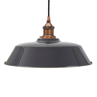 Slate Grey Chancery Painted Dome Pendant Light With Antique Copper Lamp Holder And Black Twisted Cable - Se Home - image 1