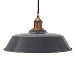 Slate Grey Chancery Painted Dome Pendant Light With Antique Copper Lamp Holder And Black Twisted Cable - Se Home