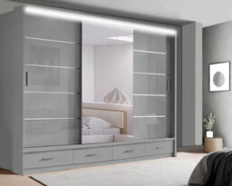 Ie Florence Wardrobe With Mirrors, Drawers & Shelves Sliding Door Wardrobe ( Grey, 256 Cm ) - thumbnail 1