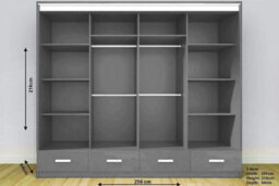 Ie Florence Wardrobe With Mirrors, Drawers & Shelves Sliding Door Wardrobe ( Grey, 256 Cm ) - thumbnail 2