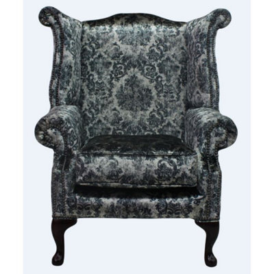 Chesterfield High Back Wing Chair Georgette Silver Velvet Bespoke In Queen Anne Style - image 1