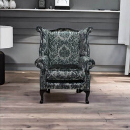 Chesterfield High Back Wing Chair Georgette Silver Velvet Bespoke In Queen Anne Style - thumbnail 4
