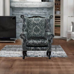 Chesterfield High Back Wing Chair Georgette Silver Velvet Bespoke In Queen Anne Style - thumbnail 3