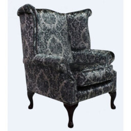Chesterfield High Back Wing Chair Georgette Silver Velvet Bespoke In Queen Anne Style - thumbnail 2