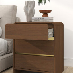 Melody Maison Walnut Brown 3 Drawer Bedside Table - Meridian Walnut Range - thumbnail 3