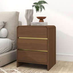 Melody Maison Walnut Brown 3 Drawer Bedside Table - Meridian Walnut Range - thumbnail 2