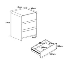 Melody Maison Walnut Brown 3 Drawer Bedside Table - Meridian Walnut Range - thumbnail 7