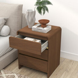 Melody Maison Walnut Brown 3 Drawer Bedside Table - Meridian Walnut Range - thumbnail 4
