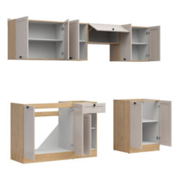 Heze Furniture Summer 7 Unit Kitchen Cabinets Set 240Cm In Cashmere Matt & Bernstein Oak - thumbnail 5