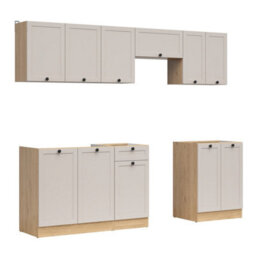 Heze Furniture Summer 7 Unit Kitchen Cabinets Set 240Cm In Cashmere Matt & Bernstein Oak - thumbnail 4