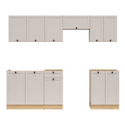 Heze Furniture Summer 7 Unit Kitchen Cabinets Set 240Cm In Cashmere Matt & Bernstein Oak - thumbnail 3