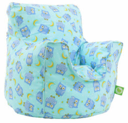 Bean Lazy Cotton Blue Owl Bean Bag Arm Chair Toddler Size - thumbnail 2