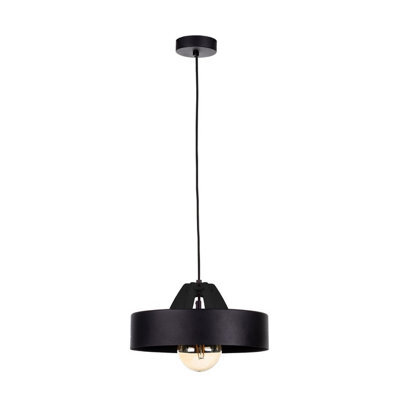 Luminosa Lighting Luminosa Bossi Dome Pendant Ceiling Light Wood, Black, 30Cm, 1X E27