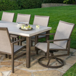Xample Sunvilla Royce 9 Piece Patio Dining Set Sintered Stone Table Sling Chairs Swivel Rockers Aluminium Frame Cover - thumbnail 8