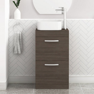 Royal Bathrooms 500mm Floor Standing Vanity Unit 2 Drawer Grey Elm & Countertop Basin - Elena - image 1