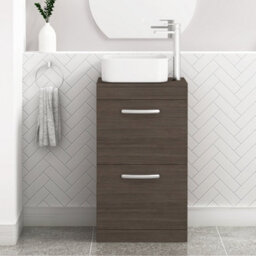 Royal Bathrooms 500mm Floor Standing Vanity Unit 2 Drawer Grey Elm & Countertop Basin - Elena - thumbnail 1