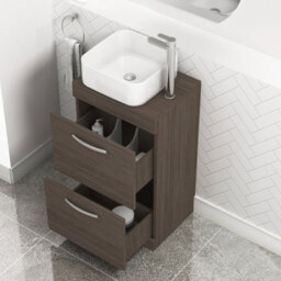 Royal Bathrooms 500mm Floor Standing Vanity Unit 2 Drawer Grey Elm & Countertop Basin - Elena - thumbnail 3