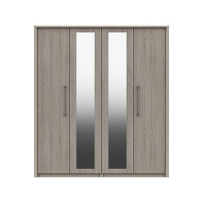 Burlington 4 Door Robe With 2 Mirrors - Fired Earth And Grey Oak On Express Delivery And Ready Assembled - image 1