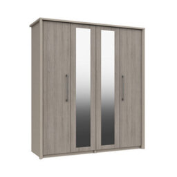Burlington 4 Door Robe With 2 Mirrors - Fired Earth And Grey Oak On Express Delivery And Ready Assembled - thumbnail 2