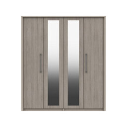 Burlington 4 Door Robe With 2 Mirrors - Fired Earth And Grey Oak On Express Delivery And Ready Assembled - thumbnail 1