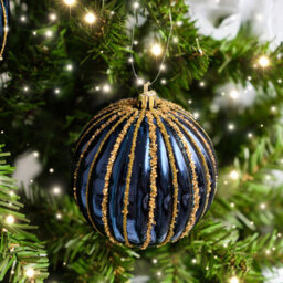 Melody Maison Set Of 2 Blue Glitter Striped Reeded Hanging Baubles - 8Cm - thumbnail 4