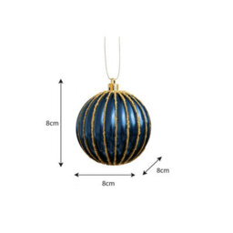 Melody Maison Set Of 2 Blue Glitter Striped Reeded Hanging Baubles - 8Cm - thumbnail 7