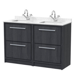 Hudson Reed Lille Floor Standing 4 Drawer Vanity With Double Marble 1 Tap Hole Basin, Graphite, 878 X 1220 mm - thumbnail 1