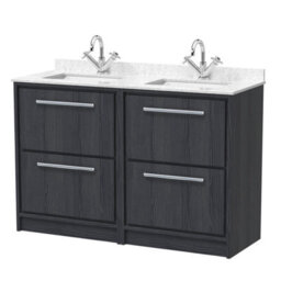 Hudson Reed Lille Floor Standing 4 Drawer Vanity With Double Marble 1 Tap Hole Basin, Graphite, 878 X 1220 mm - thumbnail 2