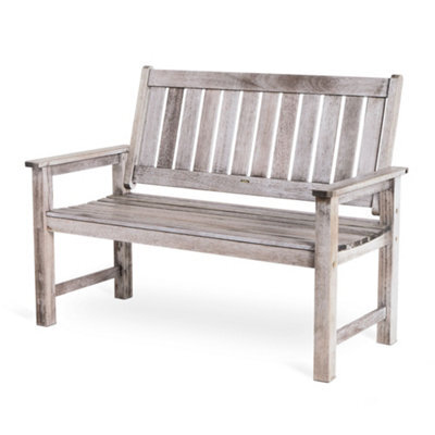 Vonhaus Grey Garden Bench 2 Seater, Acacia Wood Outdoor Bench, Armrests & Teak Oil Coat, Weather Resistant, Murcia - image 1