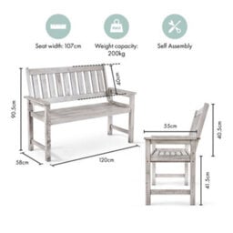 Vonhaus Grey Garden Bench 2 Seater, Acacia Wood Outdoor Bench, Armrests & Teak Oil Coat, Weather Resistant, Murcia - thumbnail 7