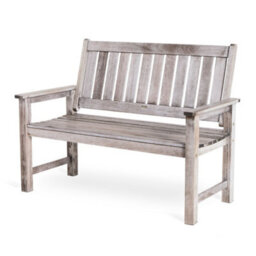 Vonhaus Grey Garden Bench 2 Seater, Acacia Wood Outdoor Bench, Armrests & Teak Oil Coat, Weather Resistant, Murcia - thumbnail 1