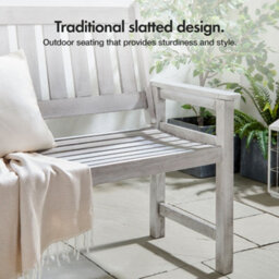 Vonhaus Grey Garden Bench 2 Seater, Acacia Wood Outdoor Bench, Armrests & Teak Oil Coat, Weather Resistant, Murcia - thumbnail 4