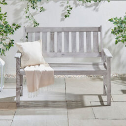 Vonhaus Grey Garden Bench 2 Seater, Acacia Wood Outdoor Bench, Armrests & Teak Oil Coat, Weather Resistant, Murcia - thumbnail 6