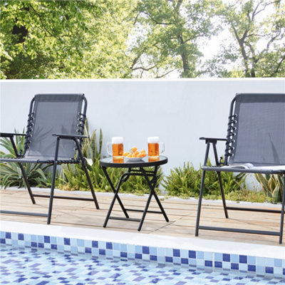 Yaheetech Black Round Outdoor Folding Side Table With Tempered Glass Top - image 1