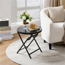 Yaheetech Black Round Outdoor Folding Side Table With Tempered Glass Top - thumbnail 2
