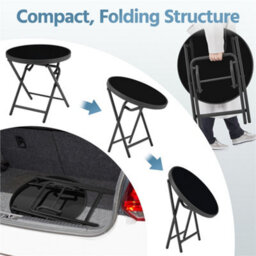 Yaheetech Black Round Outdoor Folding Side Table With Tempered Glass Top - thumbnail 6
