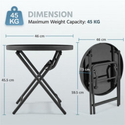 Yaheetech Black Round Outdoor Folding Side Table With Tempered Glass Top - thumbnail 4