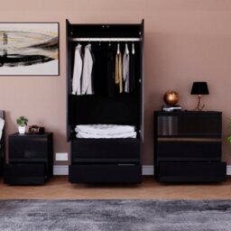Lassic Vida Designs Glinton 3 Piece Black Fsc Bedroom Set - (3 Drawer Chest, 2 Door Wardrobe, 2 Drawer Bedside Chest) - thumbnail 2