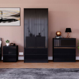 Lassic Vida Designs Glinton 3 Piece Black Fsc Bedroom Set - (3 Drawer Chest, 2 Door Wardrobe, 2 Drawer Bedside Chest)